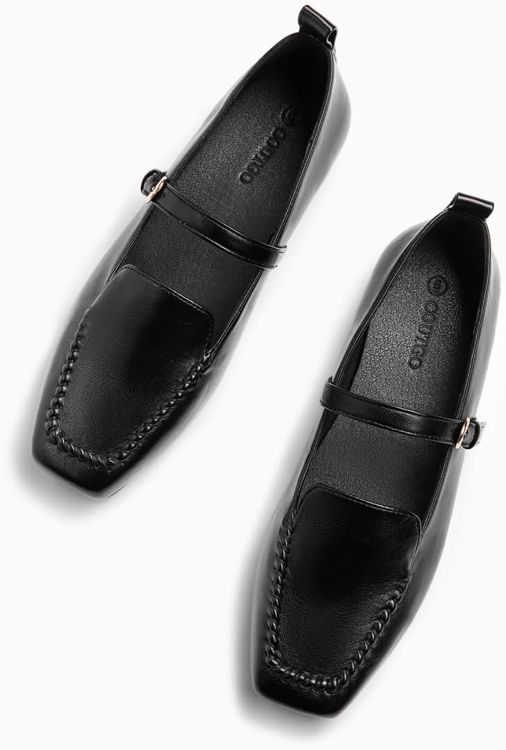 image:imageCoutgo Womens Ballet Flats Loafers Square Toe Comfortable Dressy Work Office Shoes Mary Jane FlatsBlack