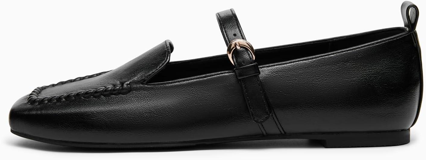 image:imageCoutgo Womens Ballet Flats Loafers Square Toe Comfortable Dressy Work Office Shoes Mary Jane FlatsBlack