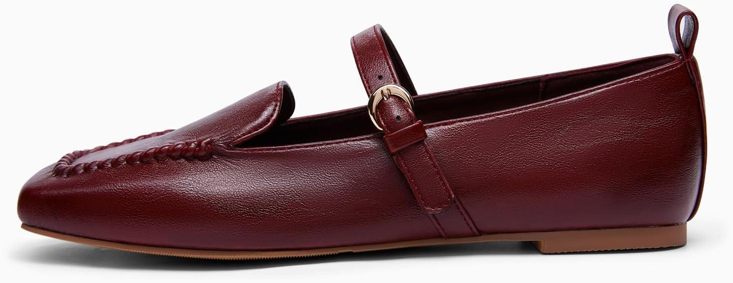 image:imageCoutgo Womens Ballet Flats Loafers Square Toe Comfortable Dressy Work Office Shoes Mary Jane FlatsBurgundy