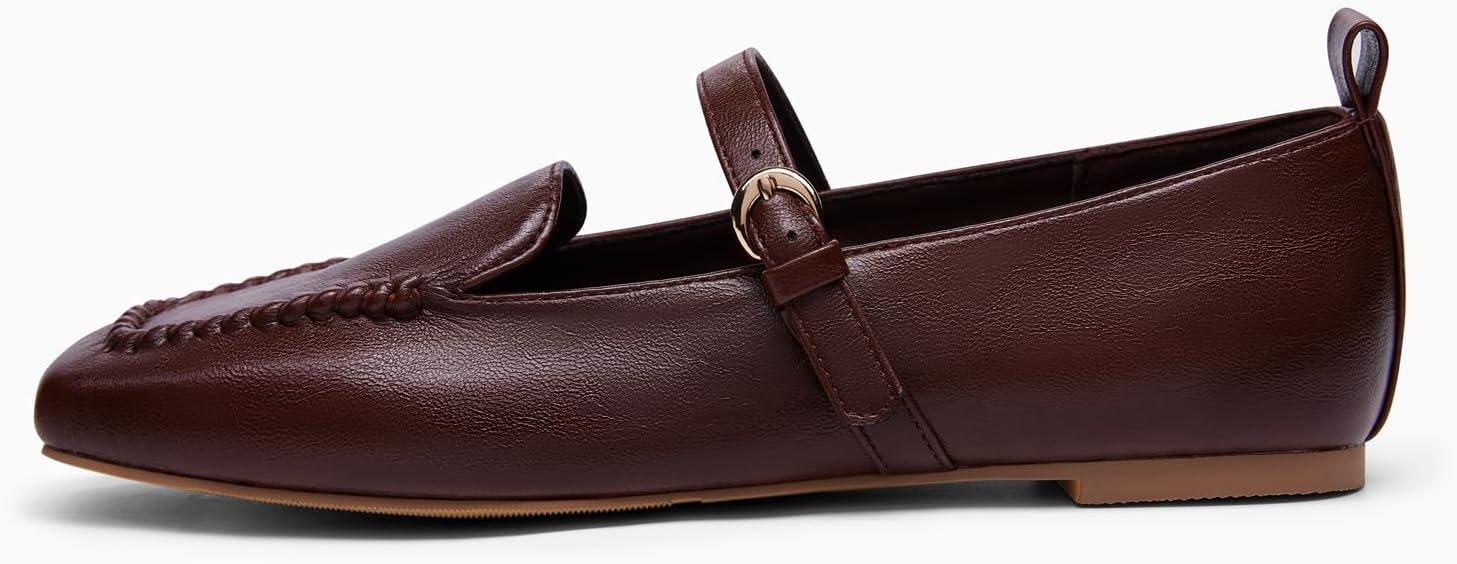 image:imageCoutgo Womens Ballet Flats Loafers Square Toe Comfortable Dressy Work Office Shoes Mary Jane FlatsCoffee