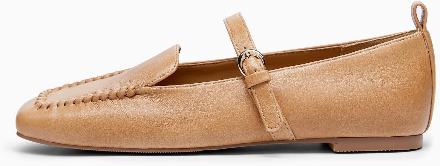 image:imageCoutgo Womens Ballet Flats Loafers Square Toe Comfortable Dressy Work Office Shoes Mary Jane FlatsKhaki