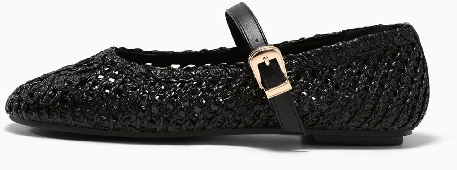 image:imageCoutgo Womens Mary Jane Woven Flats Round Toe Ballet Flats Dressy Comfortable Slip On ShoesBlack Woven
