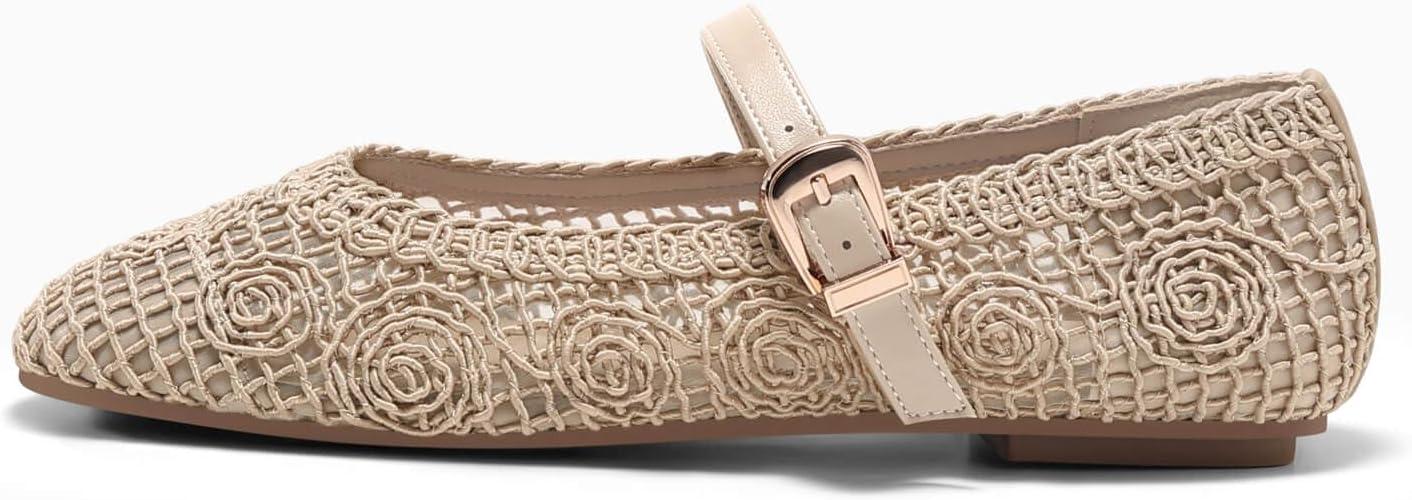 image:imageCoutgo Womens Mary Jane Woven Flats Round Toe Ballet Flats Dressy Comfortable Slip On ShoesCream White Nylon