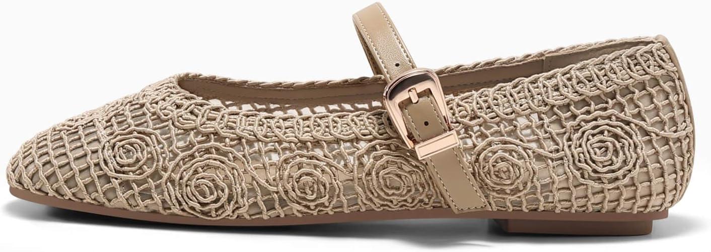 image:imageCoutgo Womens Mary Jane Woven Flats Round Toe Ballet Flats Dressy Comfortable Slip On ShoesKhaki Nylon