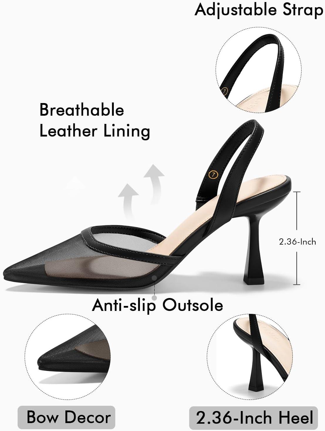 image:imageCoutgo Womens Mesh High Heels Slingback Closed Pointed Toe Stiletto Pumps Sandals Party Wedding Dress ShoesBlack