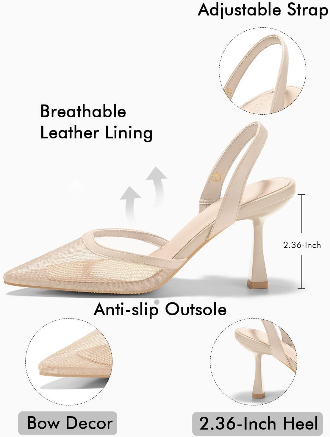 image:imageCoutgo Womens Mesh High Heels Slingback Closed Pointed Toe Stiletto Pumps Sandals Party Wedding Dress ShoesKhaki