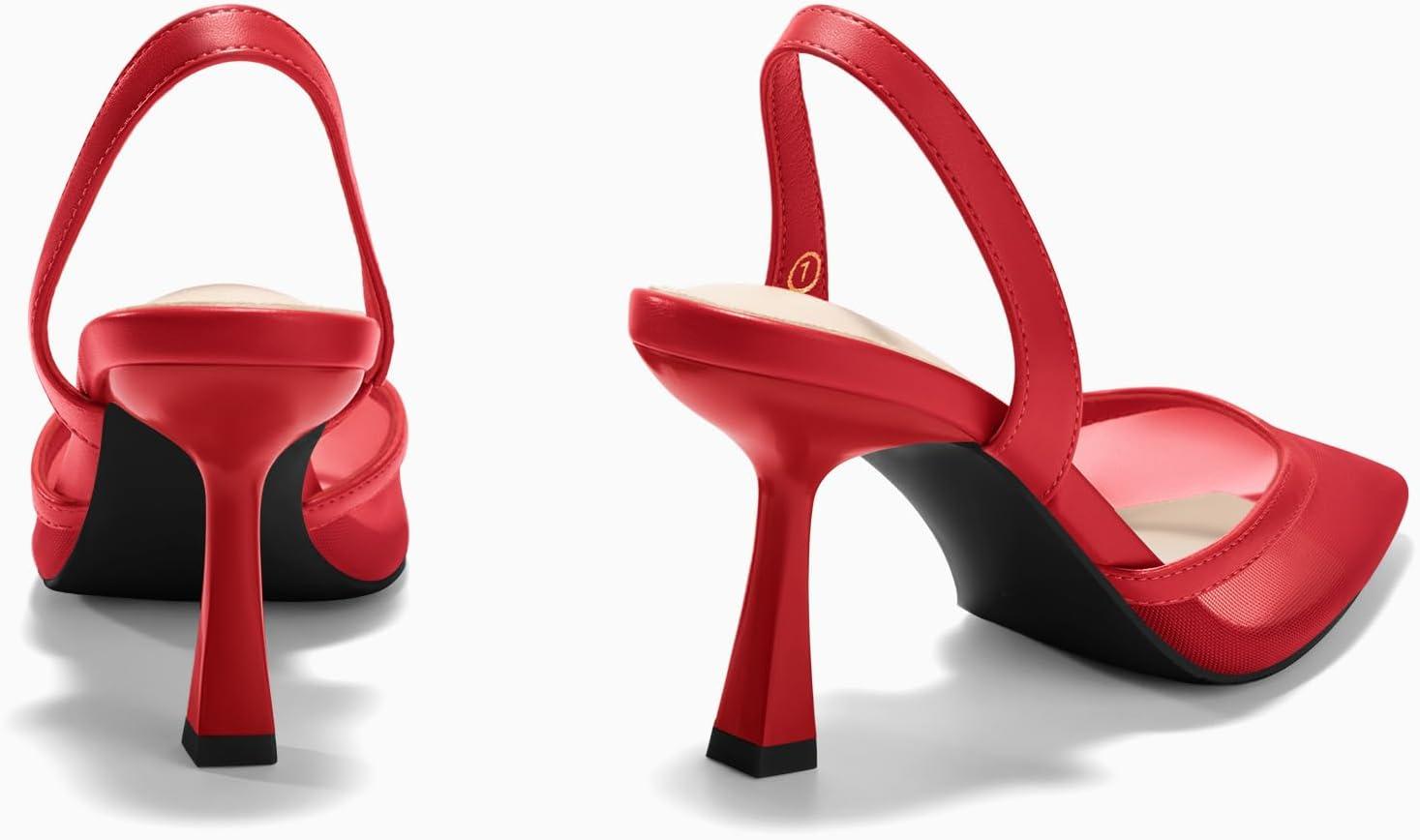 image:imageCoutgo Womens Mesh High Heels Slingback Closed Pointed Toe Stiletto Pumps Sandals Party Wedding Dress ShoesRed