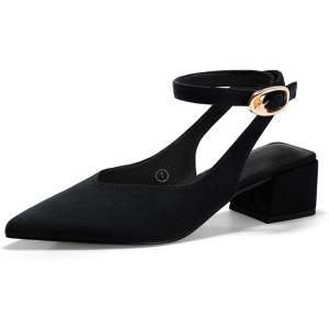 Coutgo Womens Closed Pointed Toe Heels Chunky Block Low Heel Ankle Strap Pumps Wedding Work Dress Shoes(Black Suede)