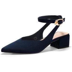 Coutgo Womens Closed Pointed Toe Heels Chunky Block Low Heel Ankle Strap Pumps Wedding Work Dress Shoes(Navy Suede)
