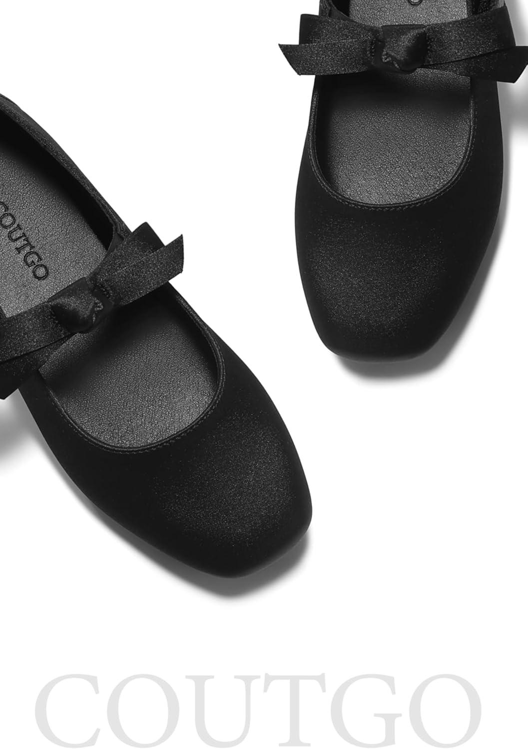 image:imageCoutgo Girls Mary Jane Dress Shoes Flower Girl Shoes Bow Satin Ballet Flats for Party Wedding School ShoesBlack