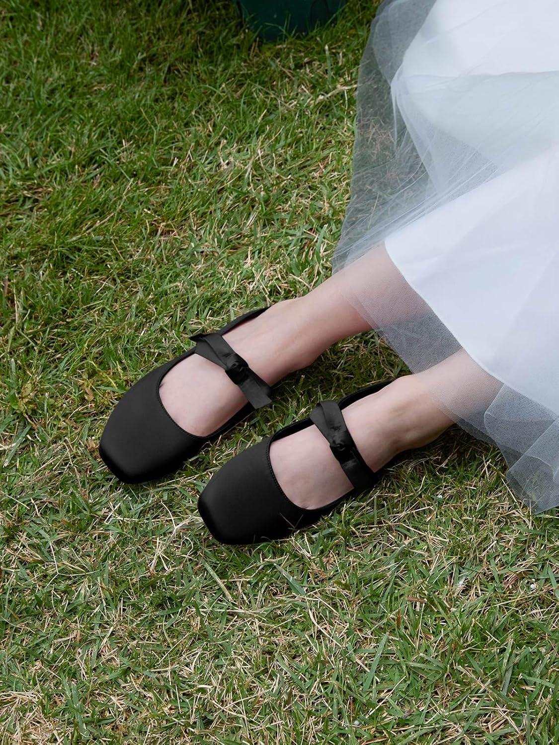 image:imageCoutgo Girls Mary Jane Dress Shoes Flower Girl Shoes Bow Satin Ballet Flats for Party Wedding School ShoesBlack