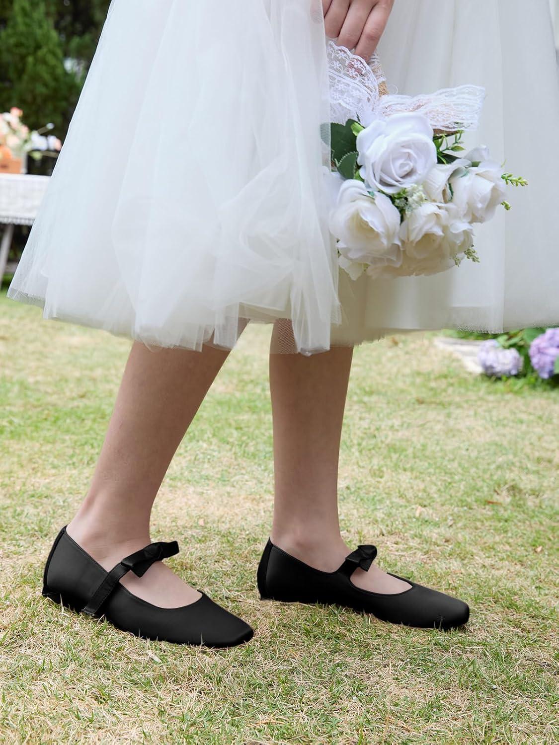 image:imageCoutgo Girls Mary Jane Dress Shoes Flower Girl Shoes Bow Satin Ballet Flats for Party Wedding School ShoesBlack