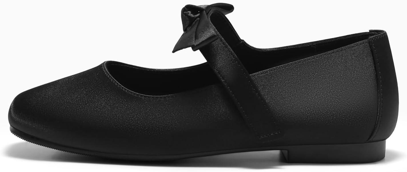 image:imageCoutgo Girls Mary Jane Dress Shoes Flower Girl Shoes Bow Satin Ballet Flats for Party Wedding School ShoesBlack