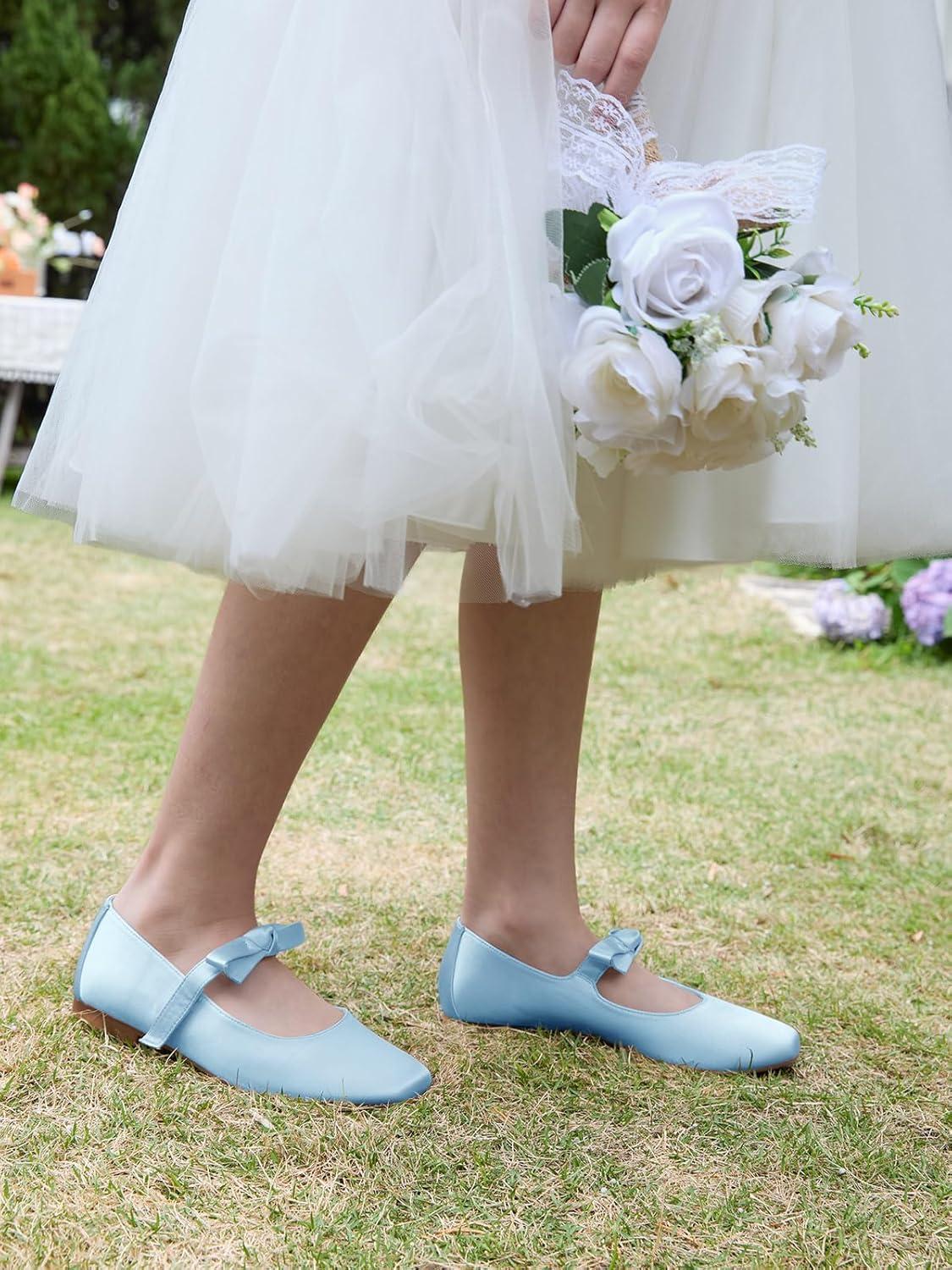 image:imageCoutgo Girls Mary Jane Dress Shoes Flower Girl Shoes Bow Satin Ballet Flats for Party Wedding School ShoesBlue