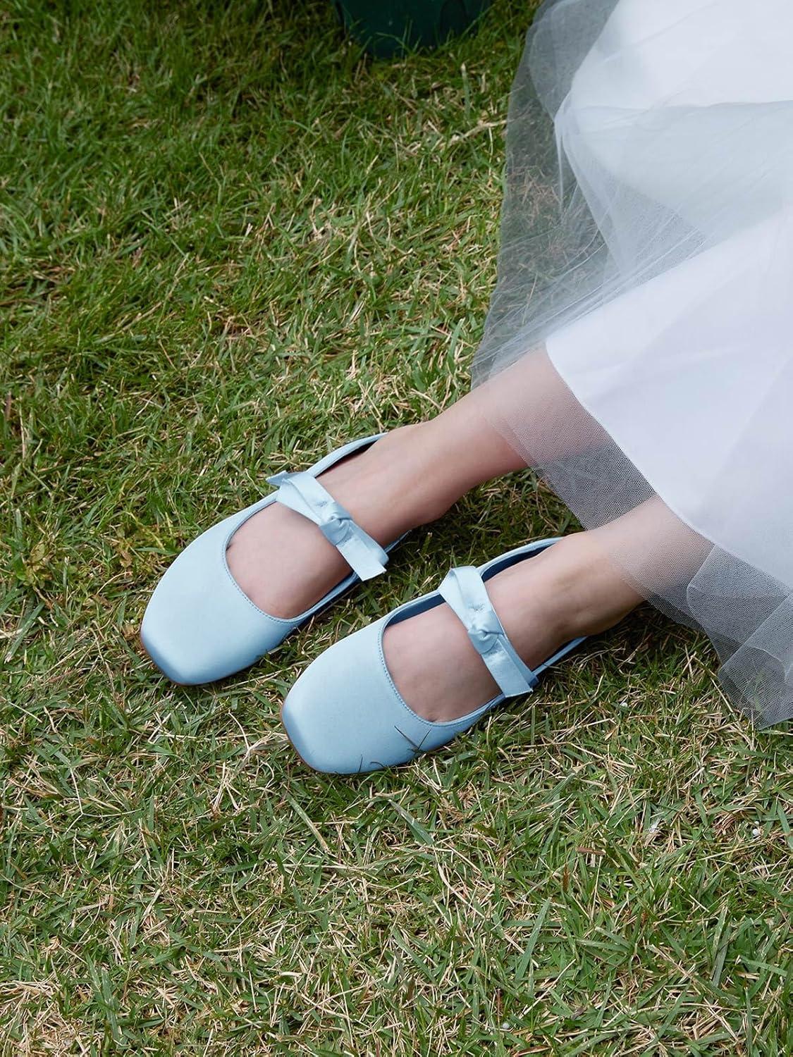 image:imageCoutgo Girls Mary Jane Dress Shoes Flower Girl Shoes Bow Satin Ballet Flats for Party Wedding School ShoesBlue