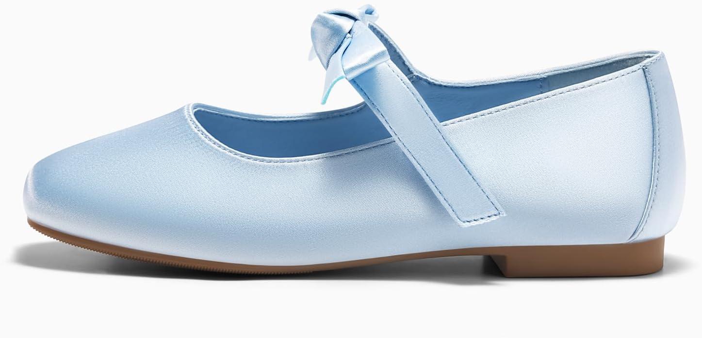 image:imageCoutgo Girls Mary Jane Dress Shoes Flower Girl Shoes Bow Satin Ballet Flats for Party Wedding School ShoesBlue