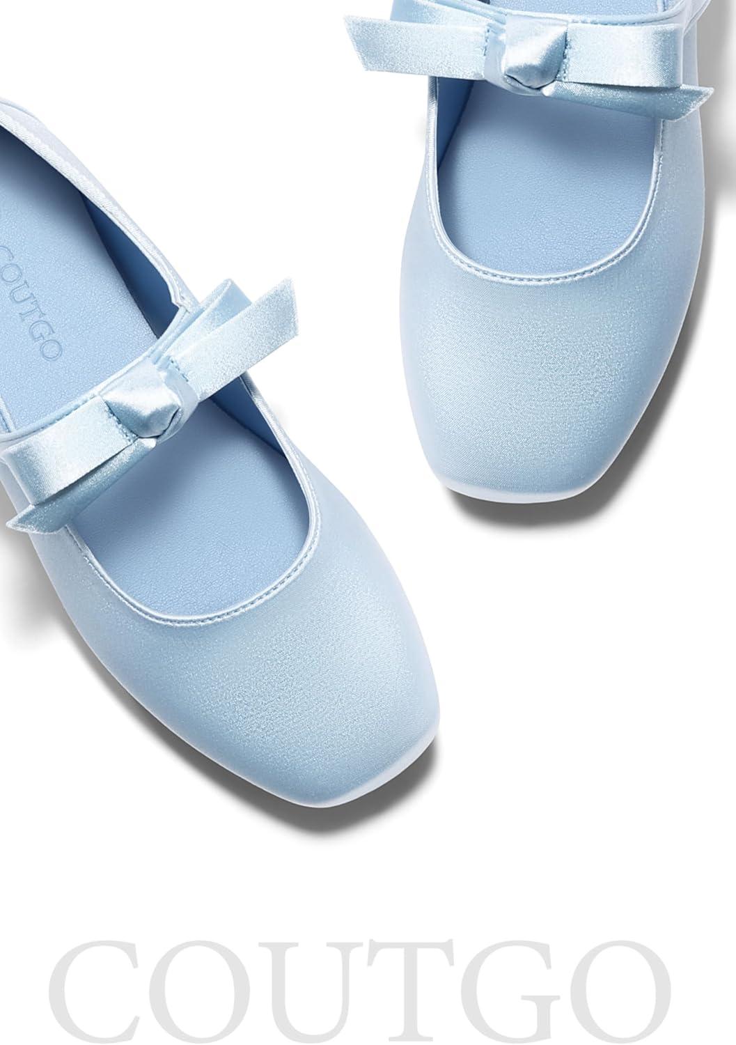 image:imageCoutgo Girls Mary Jane Dress Shoes Flower Girl Shoes Bow Satin Ballet Flats for Party Wedding School ShoesBlue