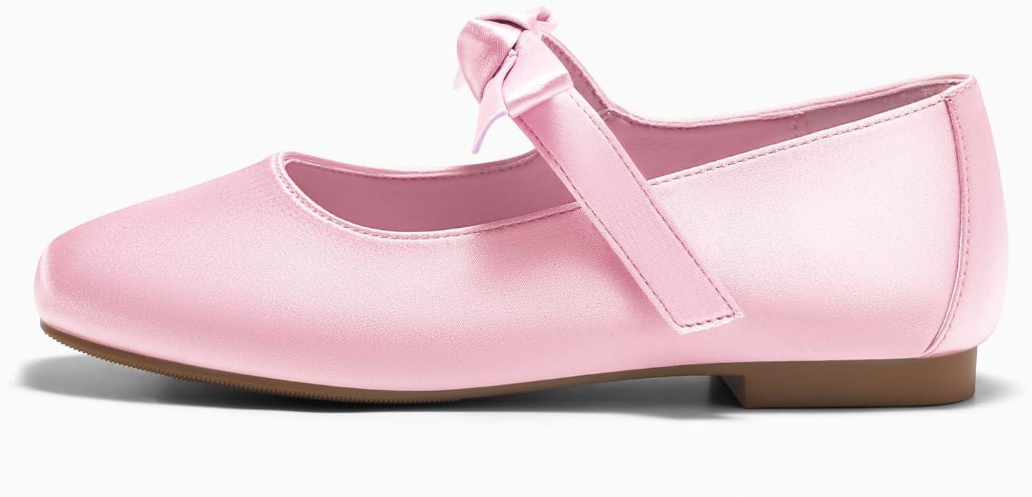 image:imageCoutgo Girls Mary Jane Dress Shoes Flower Girl Shoes Bow Satin Ballet Flats for Party Wedding School ShoesDeep Pink