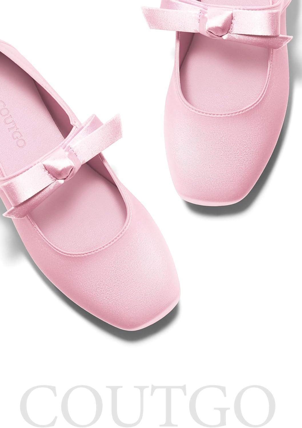 image:imageCoutgo Girls Mary Jane Dress Shoes Flower Girl Shoes Bow Satin Ballet Flats for Party Wedding School ShoesDeep Pink