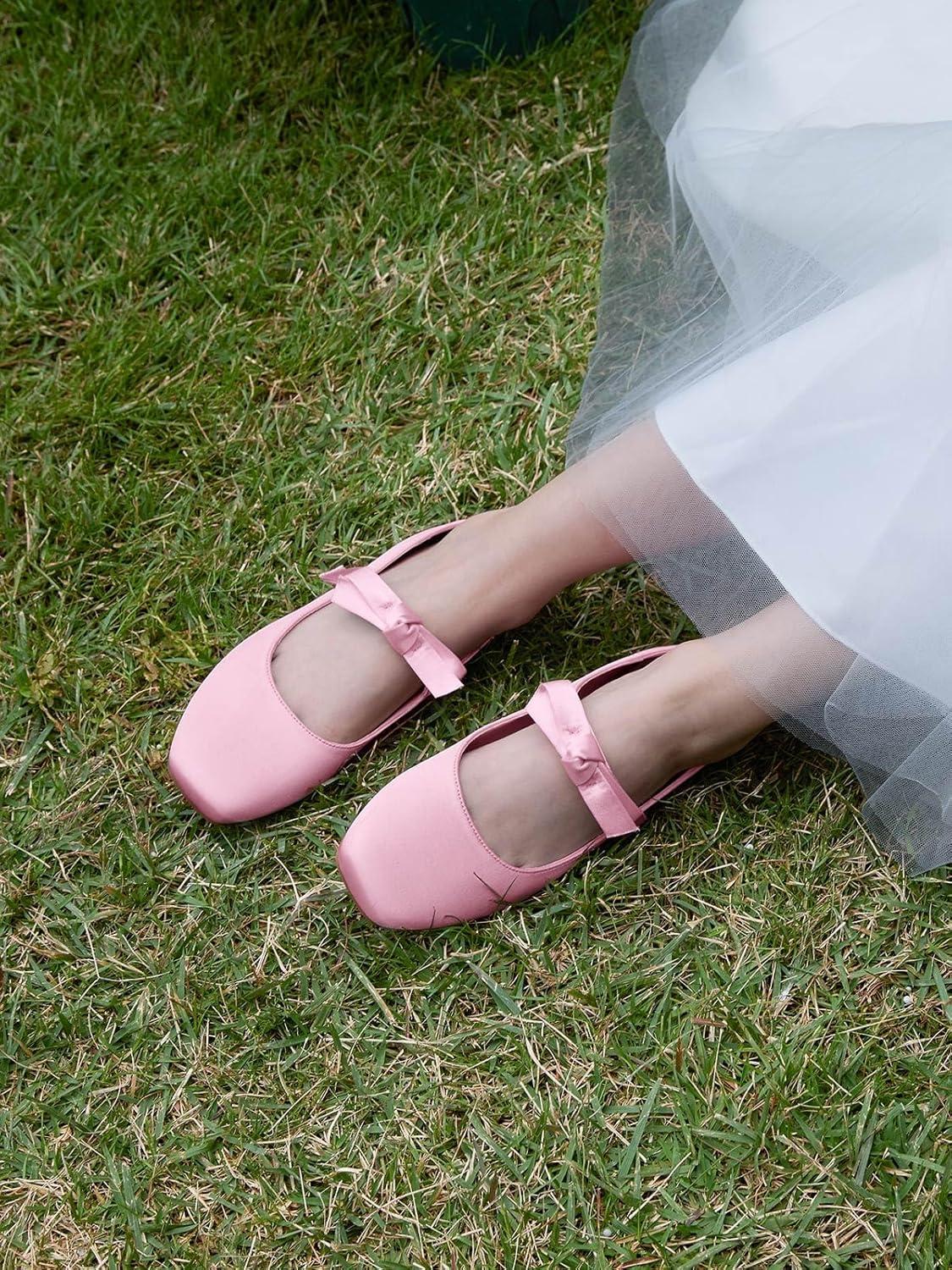 image:imageCoutgo Girls Mary Jane Dress Shoes Flower Girl Shoes Bow Satin Ballet Flats for Party Wedding School ShoesDeep Pink