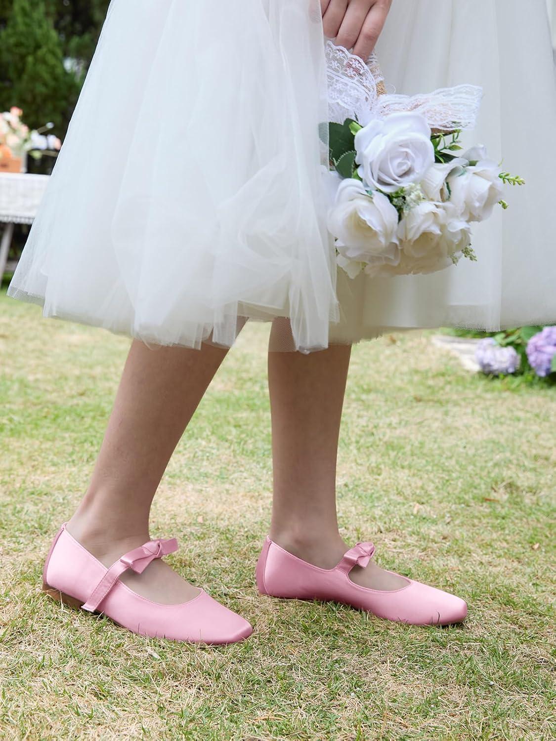 image:imageCoutgo Girls Mary Jane Dress Shoes Flower Girl Shoes Bow Satin Ballet Flats for Party Wedding School ShoesDeep Pink