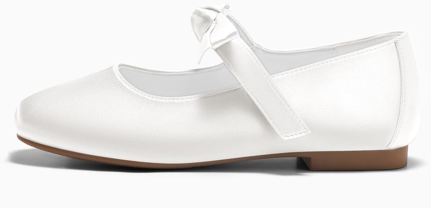 image:imageCoutgo Girls Mary Jane Dress Shoes Flower Girl Shoes Bow Satin Ballet Flats for Party Wedding School ShoesWhite