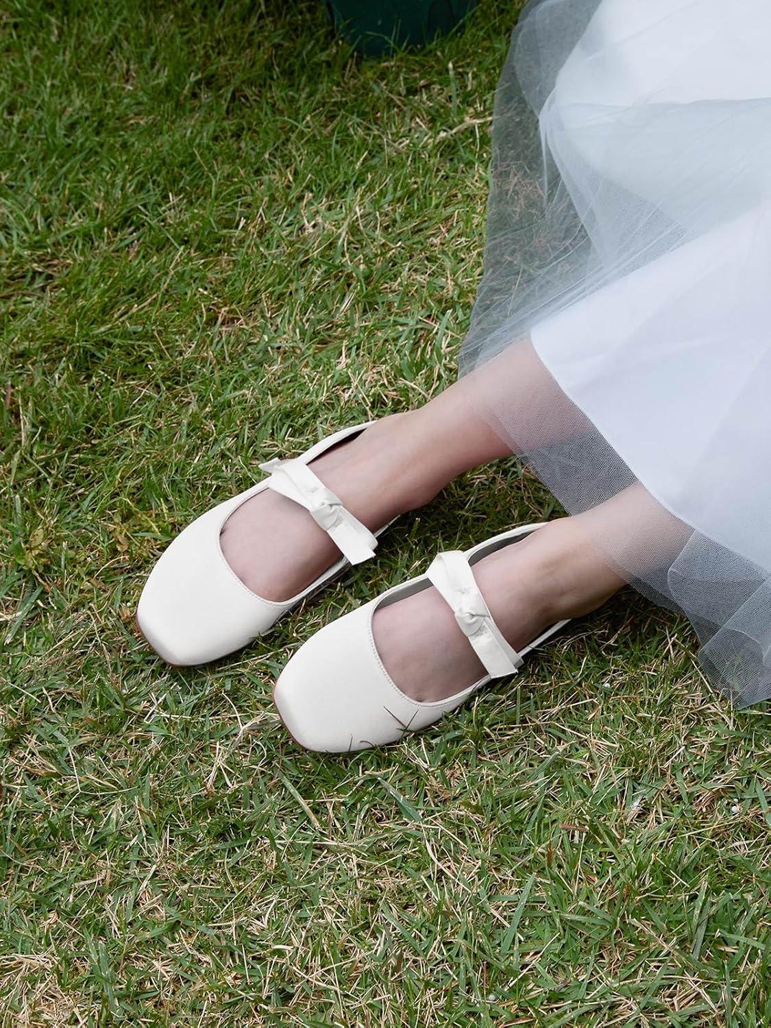 image:imageCoutgo Girls Mary Jane Dress Shoes Flower Girl Shoes Bow Satin Ballet Flats for Party Wedding School ShoesWhite