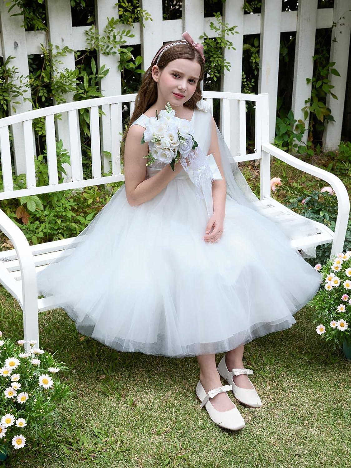 image:imageCoutgo Girls Mary Jane Dress Shoes Flower Girl Shoes Bow Satin Ballet Flats for Party Wedding School ShoesWhite
