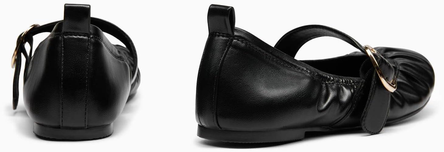 image:imageCoutgo Womens Ballet Flats Ruched Round Toe Mary Jane Flats Comfortable Slip On Dressy ShoesBlack Pu