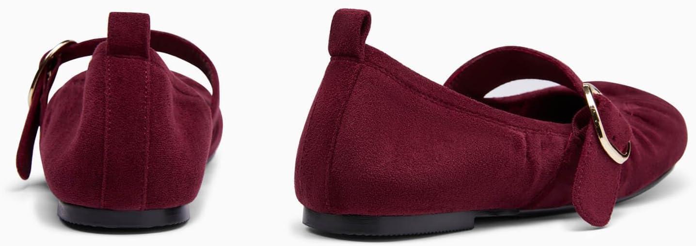 image:imageCoutgo Womens Ballet Flats Ruched Round Toe Mary Jane Flats Comfortable Slip On Dressy ShoesBurgundy Suede