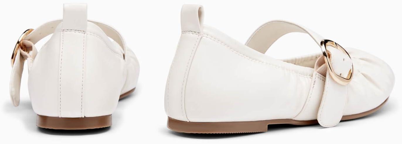 image:imageCoutgo Womens Ballet Flats Ruched Round Toe Mary Jane Flats Comfortable Slip On Dressy ShoesCream White Pu