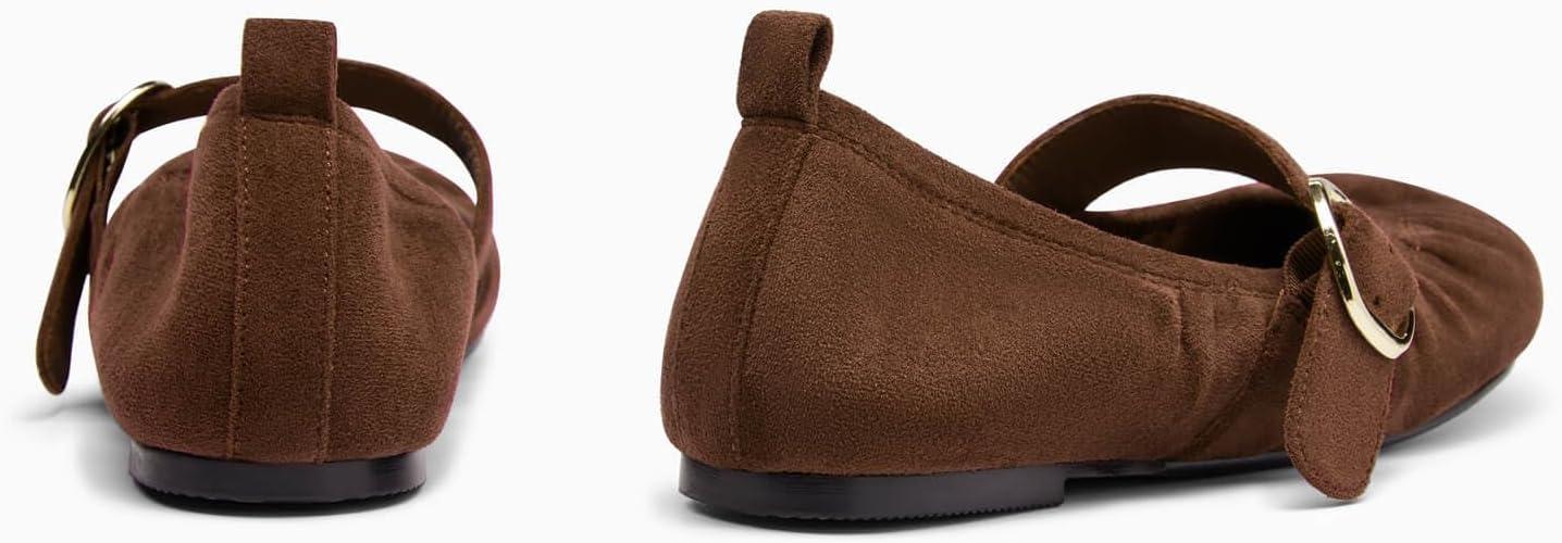 image:imageCoutgo Womens Ballet Flats Ruched Round Toe Mary Jane Flats Comfortable Slip On Dressy ShoesDark Brown Suede