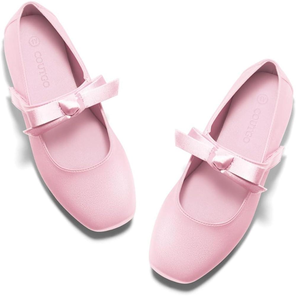 image:imageCoutgo Girls Mary Jane Dress Shoes Flower Girl Shoes Bow Satin Ballet Flats for Party Wedding School ShoesDeep Pink