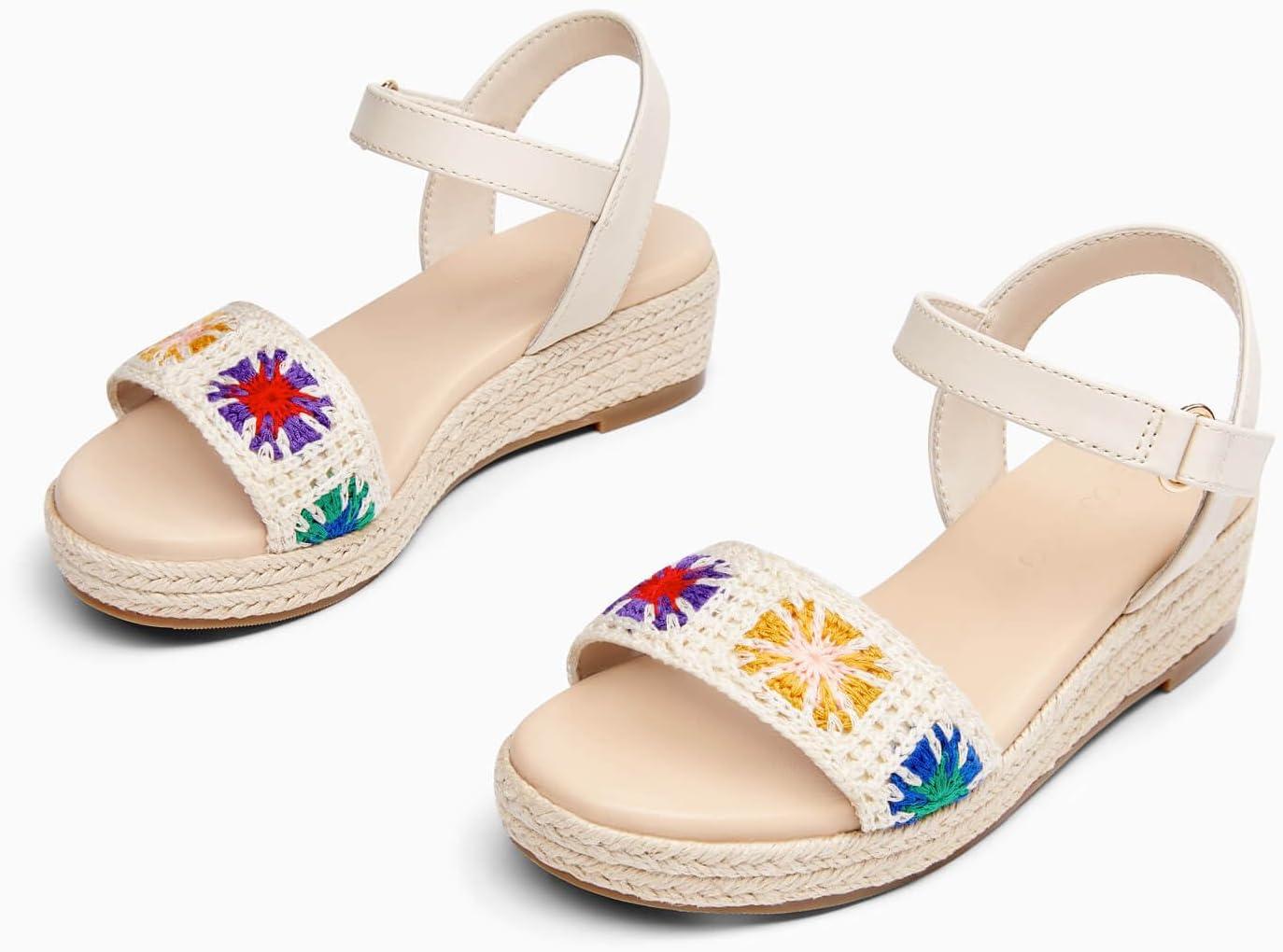 image:imageCoutgo Girls Espadrilles Sandals Platform Wedge Heels Open Toe Ankle Strap Boho Summer Dress ShoesBeige