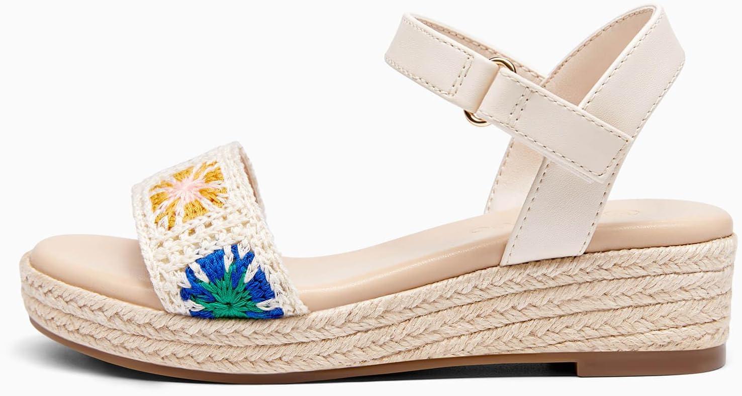 image:imageCoutgo Girls Espadrilles Sandals Platform Wedge Heels Open Toe Ankle Strap Boho Summer Dress ShoesBeige