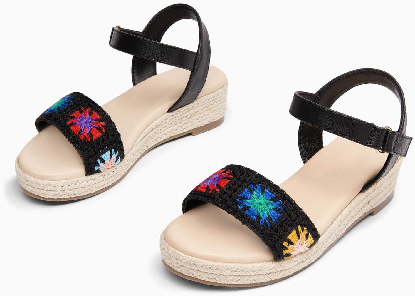 image:imageCoutgo Girls Espadrilles Sandals Platform Wedge Heels Open Toe Ankle Strap Boho Summer Dress ShoesBlack
