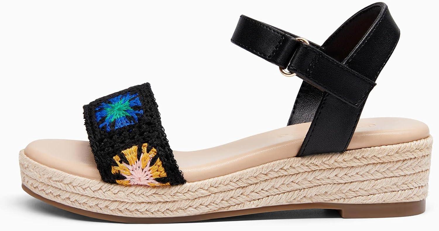 image:imageCoutgo Girls Espadrilles Sandals Platform Wedge Heels Open Toe Ankle Strap Boho Summer Dress ShoesBlack