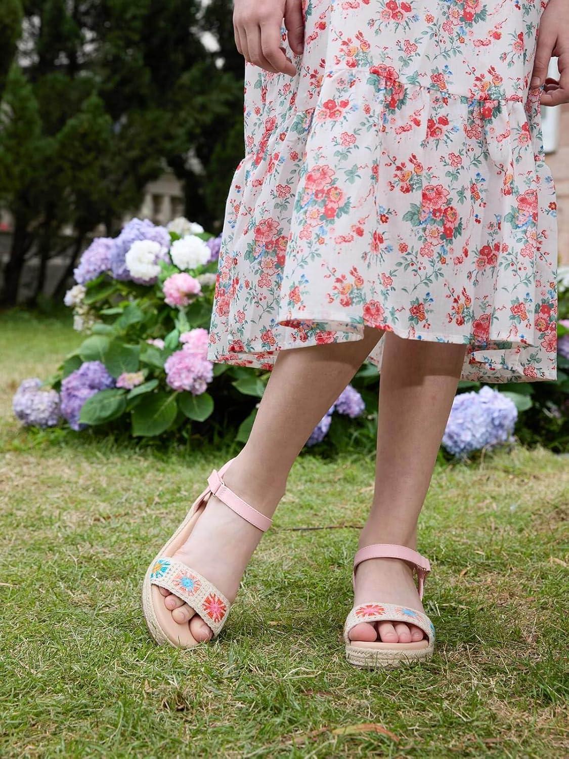image:imageCoutgo Girls Espadrilles Sandals Platform Wedge Heels Open Toe Ankle Strap Boho Summer Dress ShoesPink