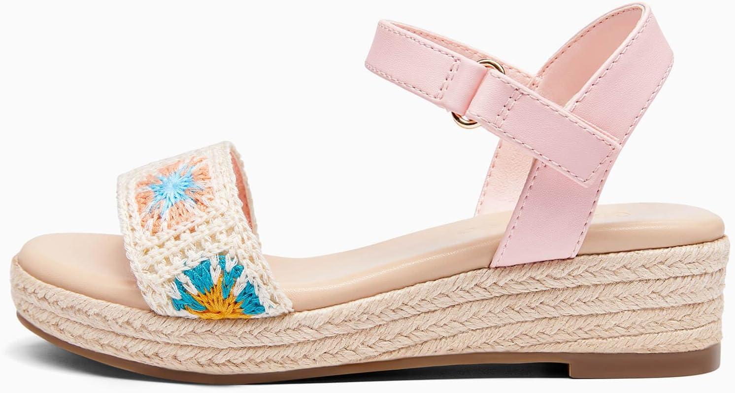 image:imageCoutgo Girls Espadrilles Sandals Platform Wedge Heels Open Toe Ankle Strap Boho Summer Dress ShoesPink