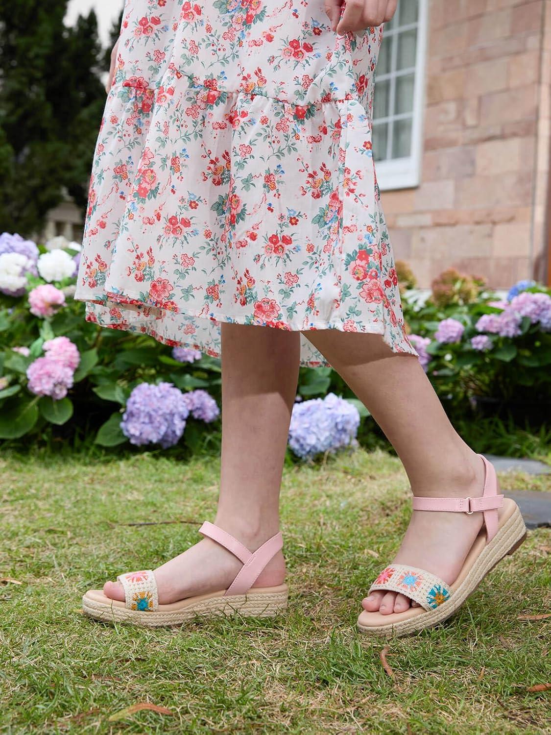 image:imageCoutgo Girls Espadrilles Sandals Platform Wedge Heels Open Toe Ankle Strap Boho Summer Dress ShoesPink