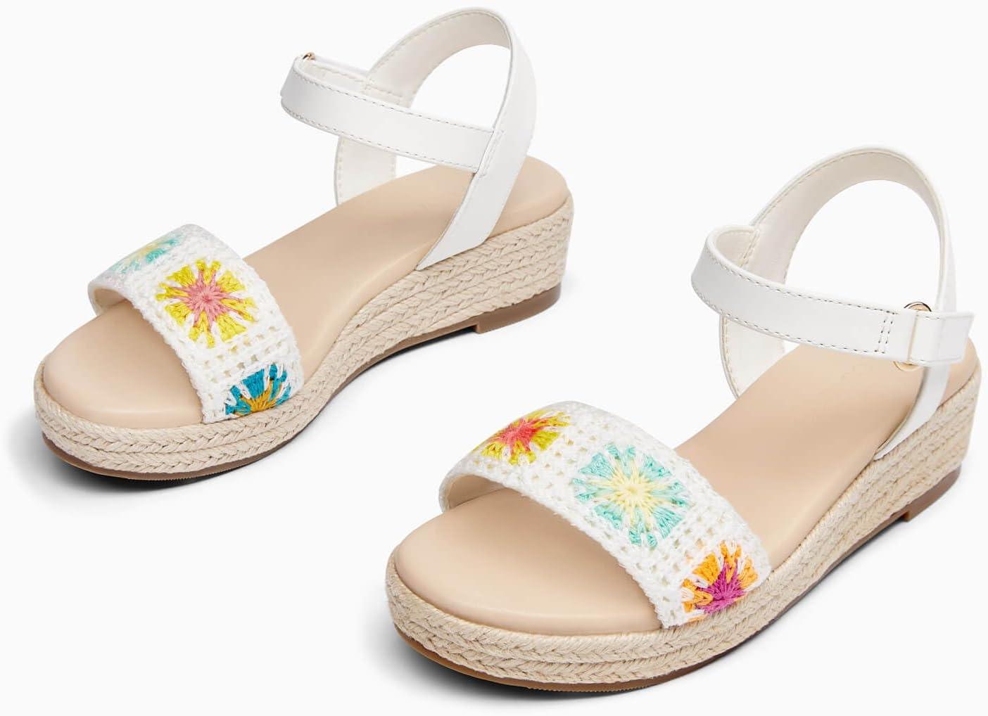 image:imageCoutgo Girls Espadrilles Sandals Platform Wedge Heels Open Toe Ankle Strap Boho Summer Dress ShoesWhite