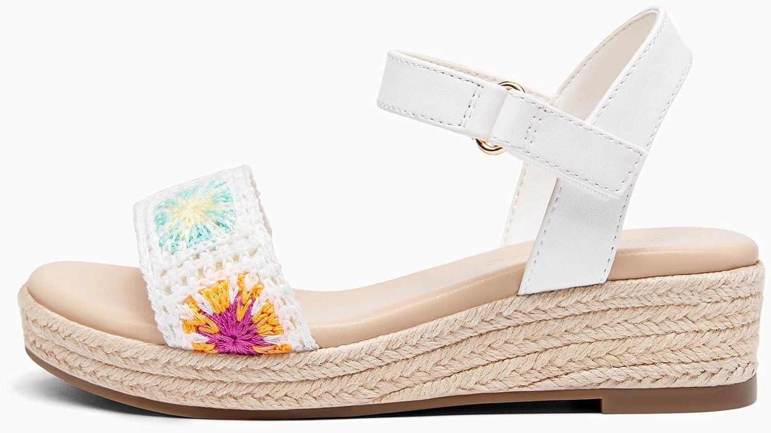 image:imageCoutgo Girls Espadrilles Sandals Platform Wedge Heels Open Toe Ankle Strap Boho Summer Dress ShoesWhite