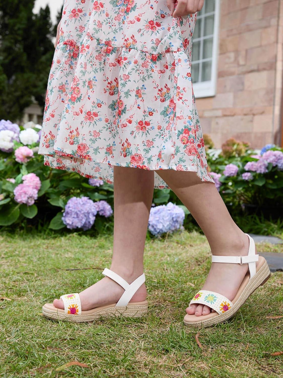 image:imageCoutgo Girls Espadrilles Sandals Platform Wedge Heels Open Toe Ankle Strap Boho Summer Dress ShoesWhite