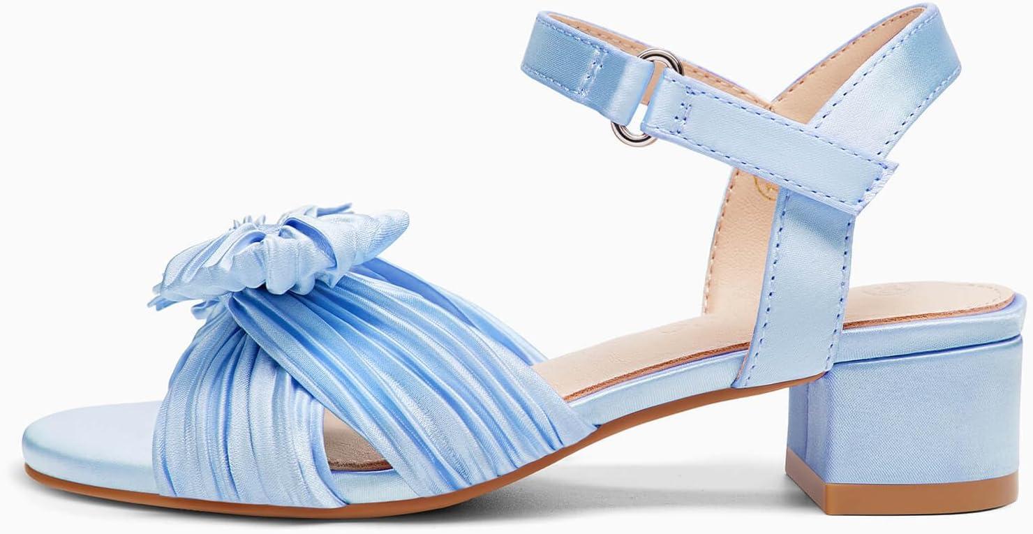 image:imageCoutgo Girls Sandals Bow Open Toe Chunky Low Heel Dress Shoes Flower Girl Wedding Party ShoesBlue