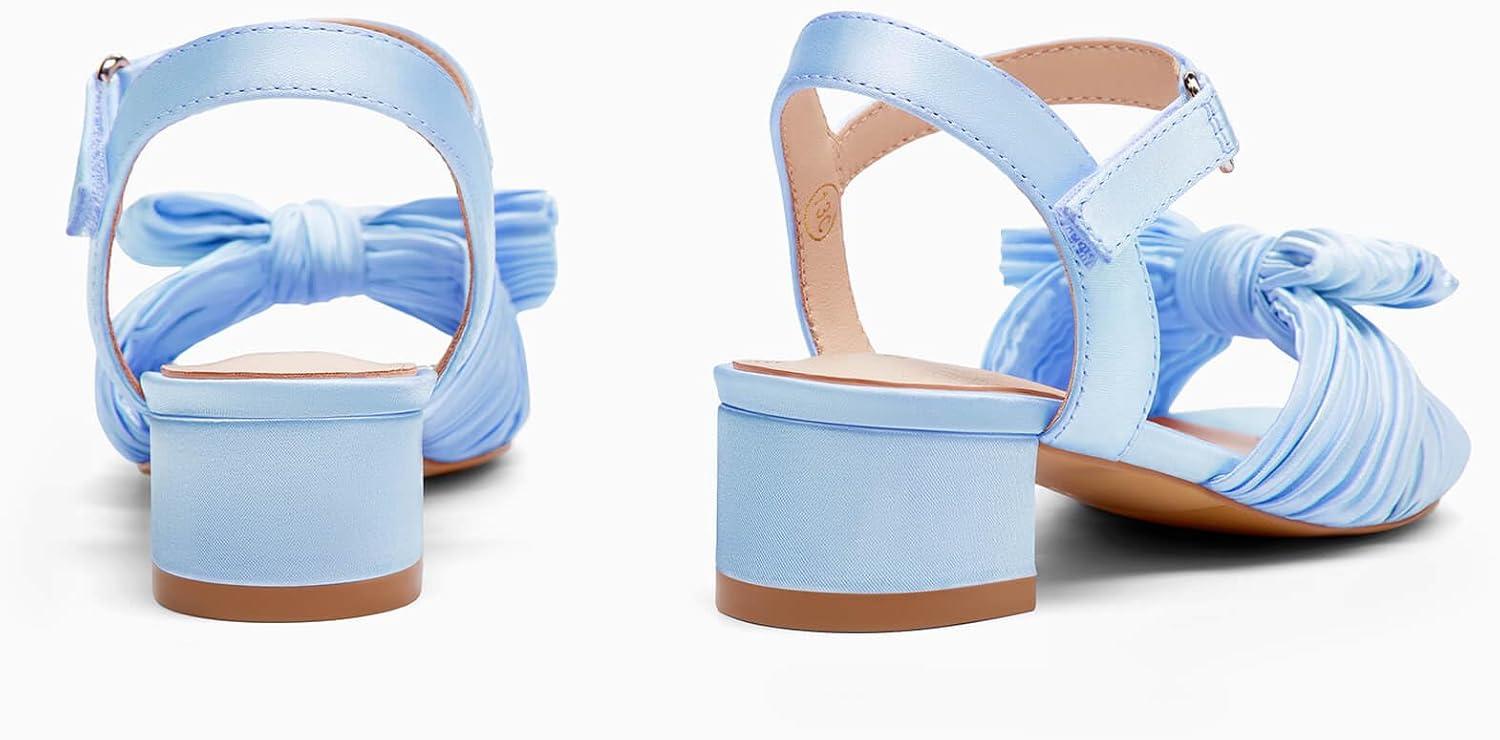 image:imageCoutgo Girls Sandals Bow Open Toe Chunky Low Heel Dress Shoes Flower Girl Wedding Party ShoesBlue