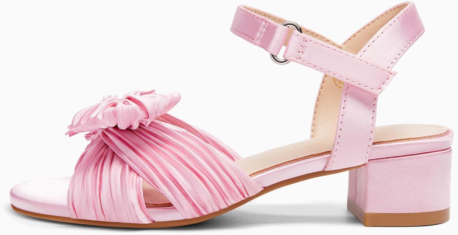 image:imageCoutgo Girls Sandals Bow Open Toe Chunky Low Heel Dress Shoes Flower Girl Wedding Party ShoesPink