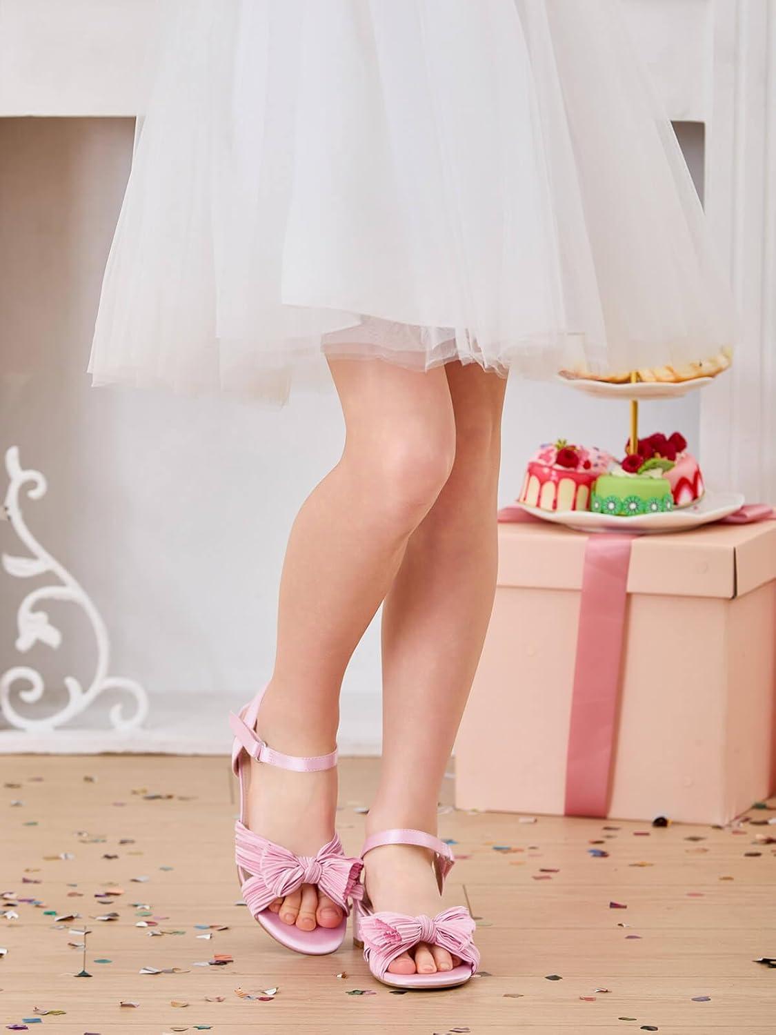 image:imageCoutgo Girls Sandals Bow Open Toe Chunky Low Heel Dress Shoes Flower Girl Wedding Party ShoesPink
