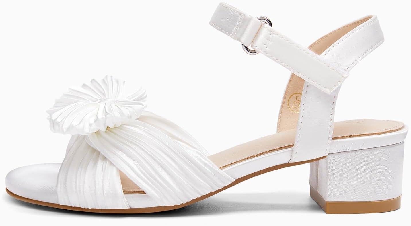 image:imageCoutgo Girls Sandals Bow Open Toe Chunky Low Heel Dress Shoes Flower Girl Wedding Party ShoesWhite