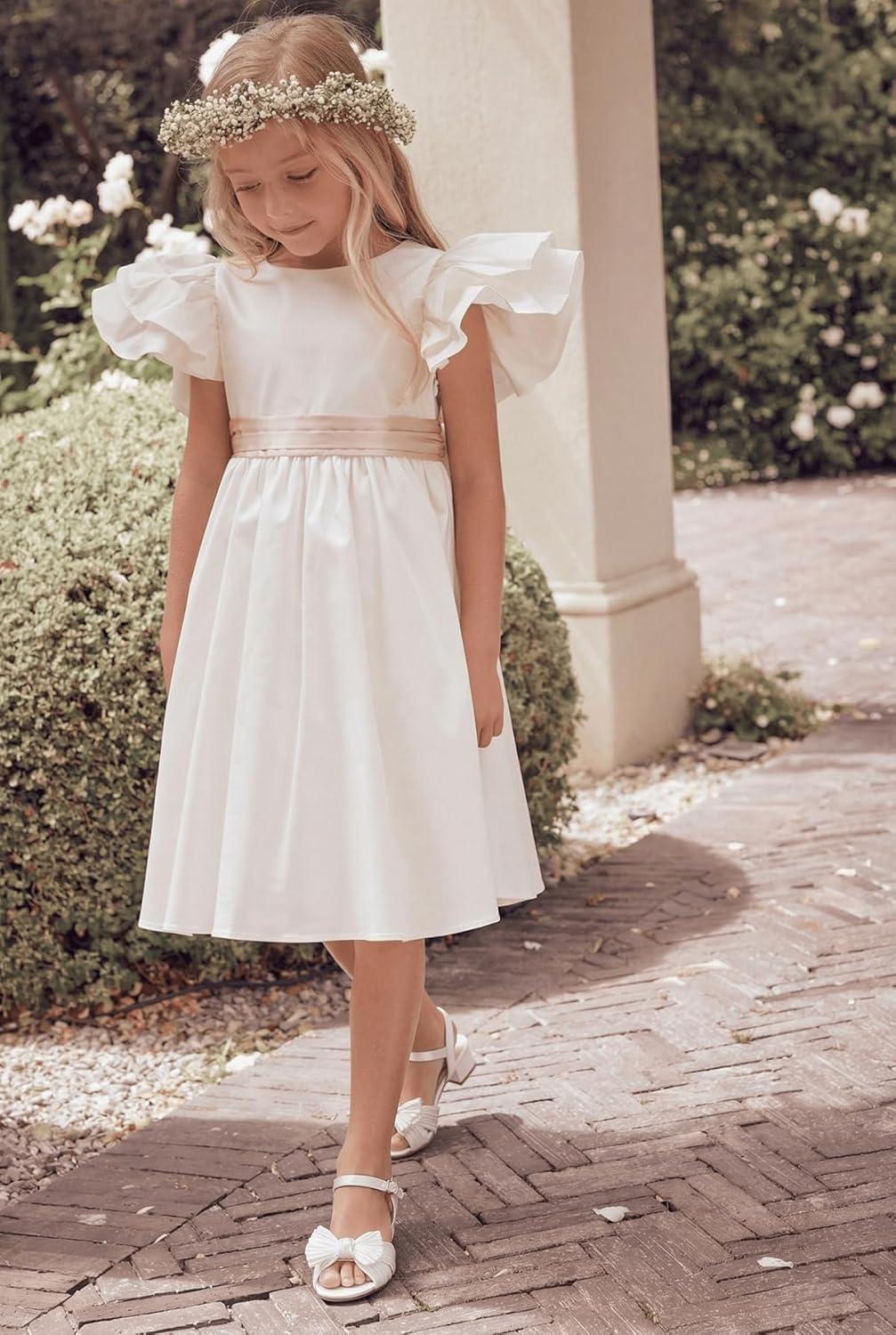 image:imageCoutgo Girls Sandals Bow Open Toe Chunky Low Heel Dress Shoes Flower Girl Wedding Party ShoesWhite