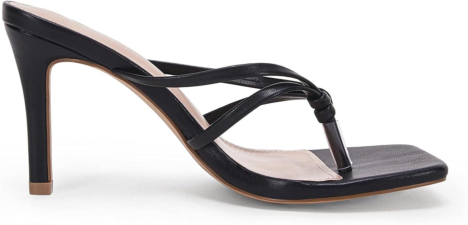 image:imageCoutgo Womens Heeled Sandals Strappy Square Toe Flip Flops Fashion Thong Slip on Stiletto SandalsBlack